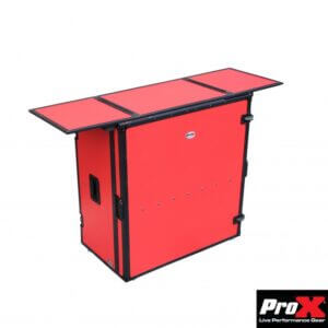 ProX Transformer Series Fold Away DJ Performance Desk Facade Red on Black W/ Wheels 1172253 Brands Digital DJ Gear