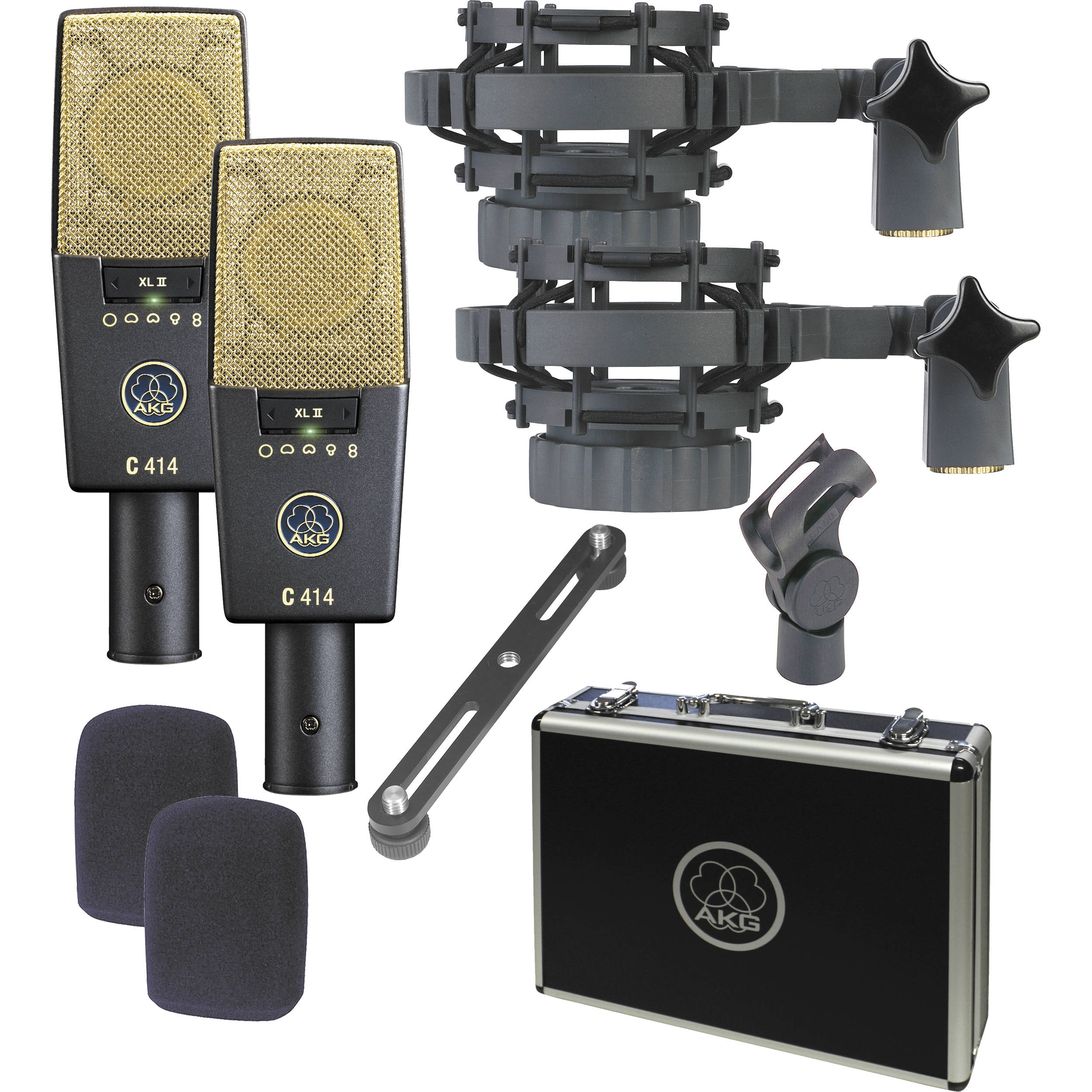 AKG C414 XLII Large-Diaphragm Multipattern Condenser Microphone Matched Pair 1334581 Recording Digital DJ Gear